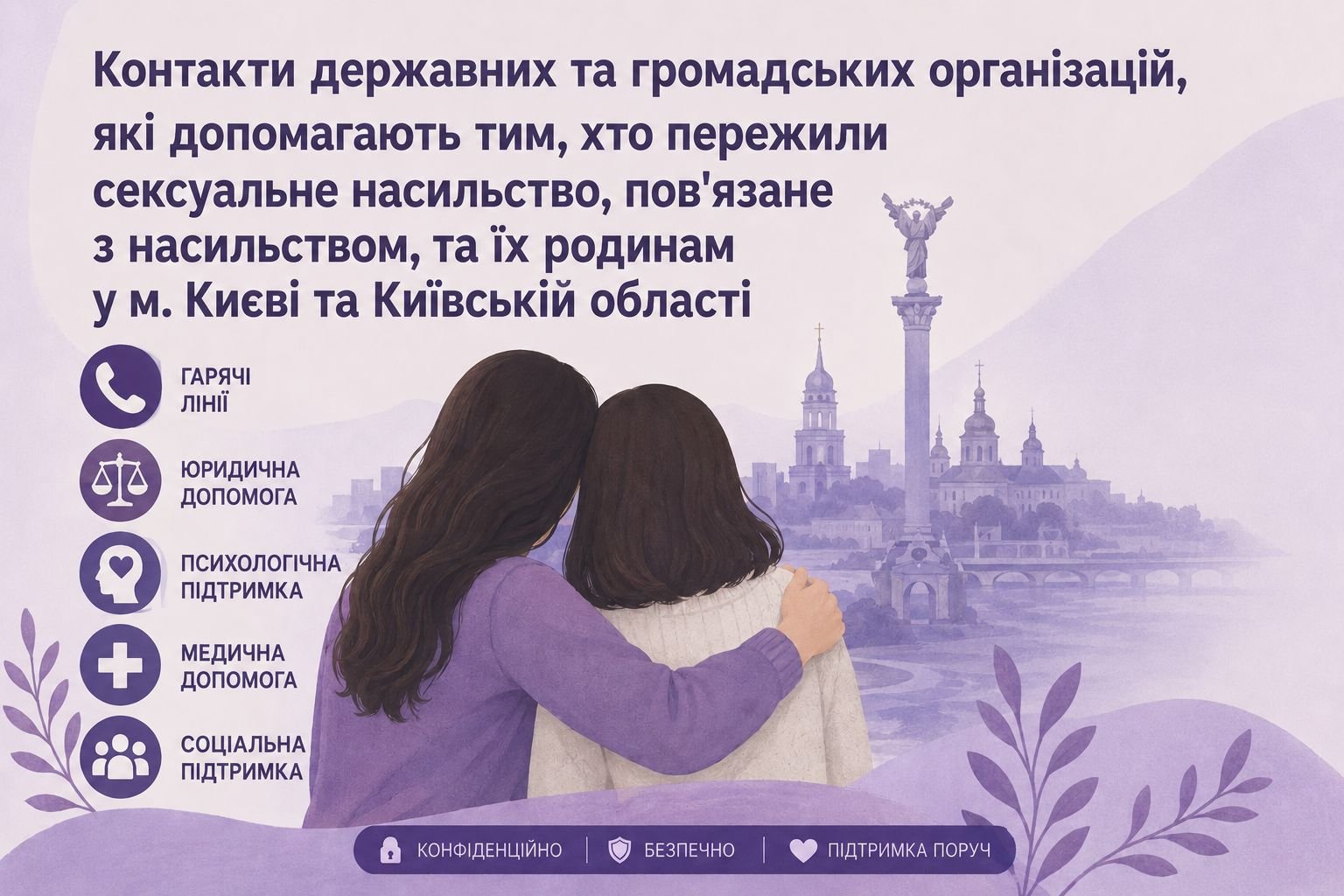 Контакти державних та громадських організацій, які допомагають тим, хто пережили сексуальне насильство, пов’язане з насильством, та їх родинам у м. Києві та Київській області